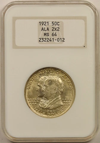 1921 Alabama 2X2 50C NGC Old Holder MS64 Early Silver Commemorative Half Dollar Cover