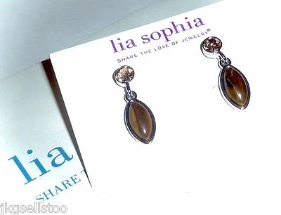 NWT - LIA SOPHIA "NAVETTE" TIGER'S EYE DROP EARRINGS w/CRYSTALS - 2014/$38 - Изображение 1 из 3