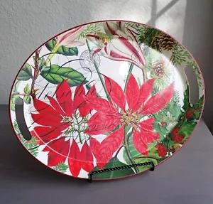 Michel Design Works Red Poinsetta Tray With Inset Handles Each End Metal 16" - Picture 1 of 4
