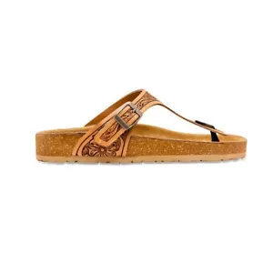 Grashius Western Hand-Tooled Leather Thong Slip on Sandals Size 7 - Picture 1 of 8