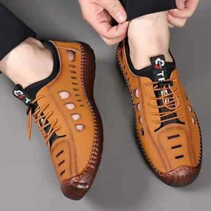 Men's Soft Leather 2025 Summer Men Leather Sandals Breathable Non-slip - Picture 1 of 26