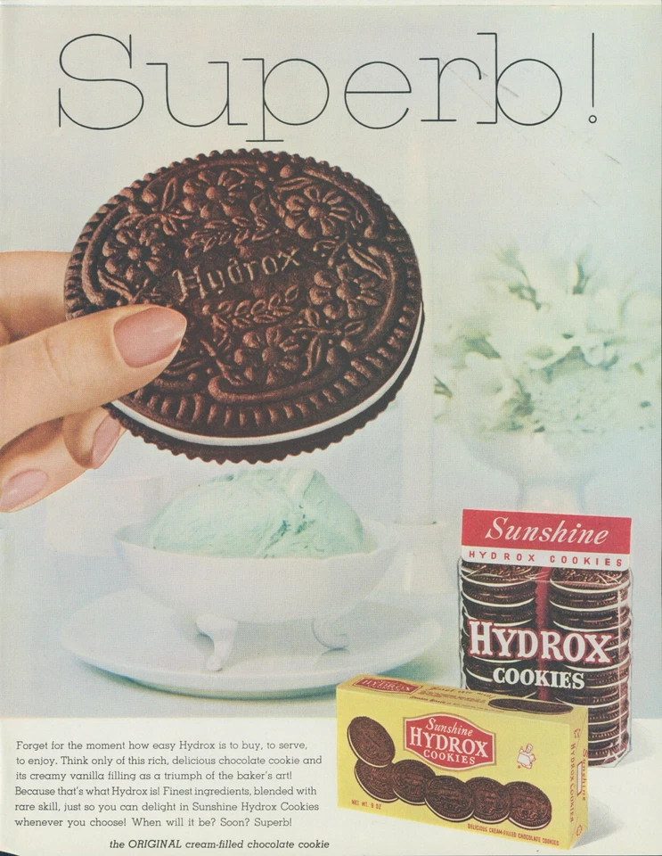 1956 Hydrox Cookies Sunshine Vintage Print Ad Green Ice Cream Dish Packages SP1 - Image 1 of 1
