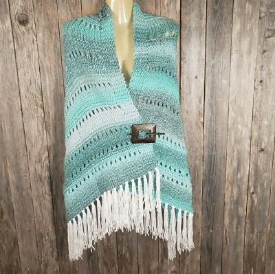 NUEVO Bufanda envolvente chal tejido verde azulado boho hippie gruesa cabaña artística indie Foto 1 de 4