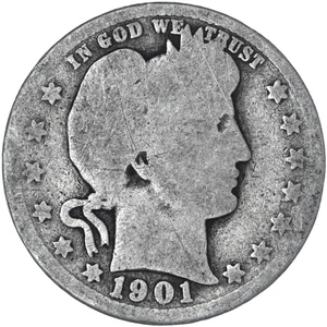 1901 (P) Barber Quarter 90% Silver Fair Filler FR See Pics R304 - Picture 1 of 3