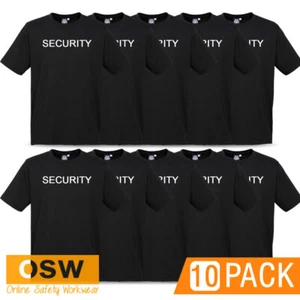 10 x Mens Black SECURITY Short Sleeve Ribbed Elastane Work Uniform Neck Tees - Picture 1 of 5