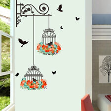 Colorful Flower birdcage flying birds wall sticker Creative home decor wallpaper