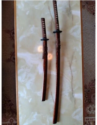 Japanese Imitation Brown&Gold Sword Set of 2 40.9in&27.5in- Japan Import Samurai - Image 1 of 4