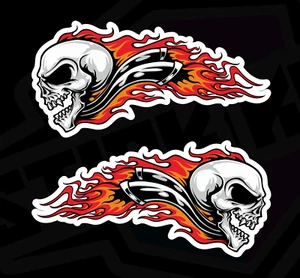 2 X SKULL FLAMES Burning Exhaust - Stickers Decals Tank Motorcycle 200mm - Picture 1 of 1