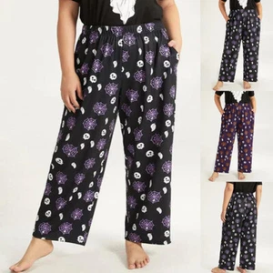Halloween Womens Casual Loose Floral Printed Wide Leg Pants Trousers Bottoms - Picture 1 of 15