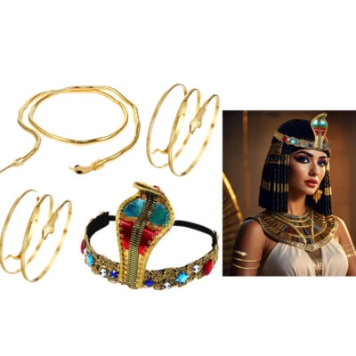 4pcs Egyptian Cleopatra Headband Snake Headpiece Choker Arm Cuff Costume Set - Image 1 of 4