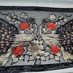 Peacock Bird Burnout Velvet Scarf Wrap Fringe Glitter Black Red Dark Fairy - Picture 1 of 7