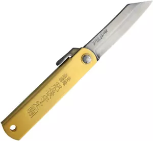 Higonokami Slip Joint Brass Folding Blue Paper Steel Pocket Knife w/ Sheath 75RS - Picture 1 of 1