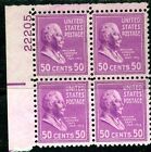 SC# 831 - 1938 Presidents  - 50¢ -  William H. Taft Mint NH  Plate Blocks of 4