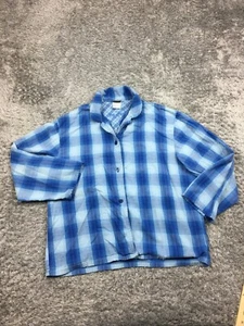 Joe Boxer Pajama Shirt Womens Size Large Blue Plaid Button Up Lounge Cotton - Picture 1 of 12