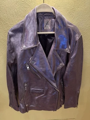 Chaqueta de moto de cuero Free People We The Free Jealousy, plateada/gris. Talla S Foto 1 de 4