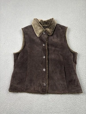 Chaleco Eddie Bauer Mujer Grande Cuero Marrón Forrado Sherpa Abotonado Exterior Cálido Foto 1 de 4