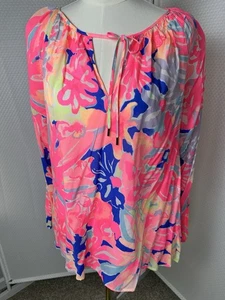 LILLY PULITZER Willa Bauernbluse Hermosa-Druck Viskose neu 128 $ - Bild 1 von 12