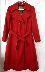 🚨LESEN! Vintage orange Trench Sm/Med Mantel Reißverschluss kariert Wollfutter zweireihig - Bild 1 von 13