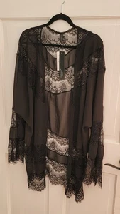 Womens 5XL Black Sheer Cardigan Shawl Cover Up NWT - Picture 1 of 8