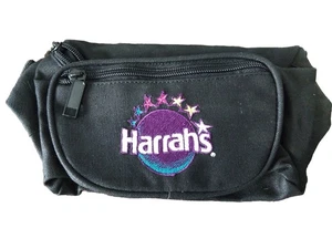 VTG Black Harrah's Casino Lake Tahoe Canvas Fanny Pack 3 Zippered Compartments - Picture 1 of 8