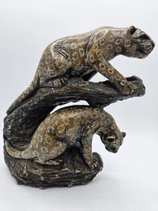 Leopard/Gepard/Jaguar auf Baumstamm handgeschnitzter Stein wunderschöne Simbabwe Statue - Bild 1 von 9