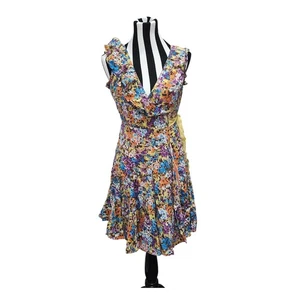 Ark & Co Floral Wrap Dress Size M Multicolor Ruffle Sleeveless Fit & Flare Lined - Picture 1 of 9