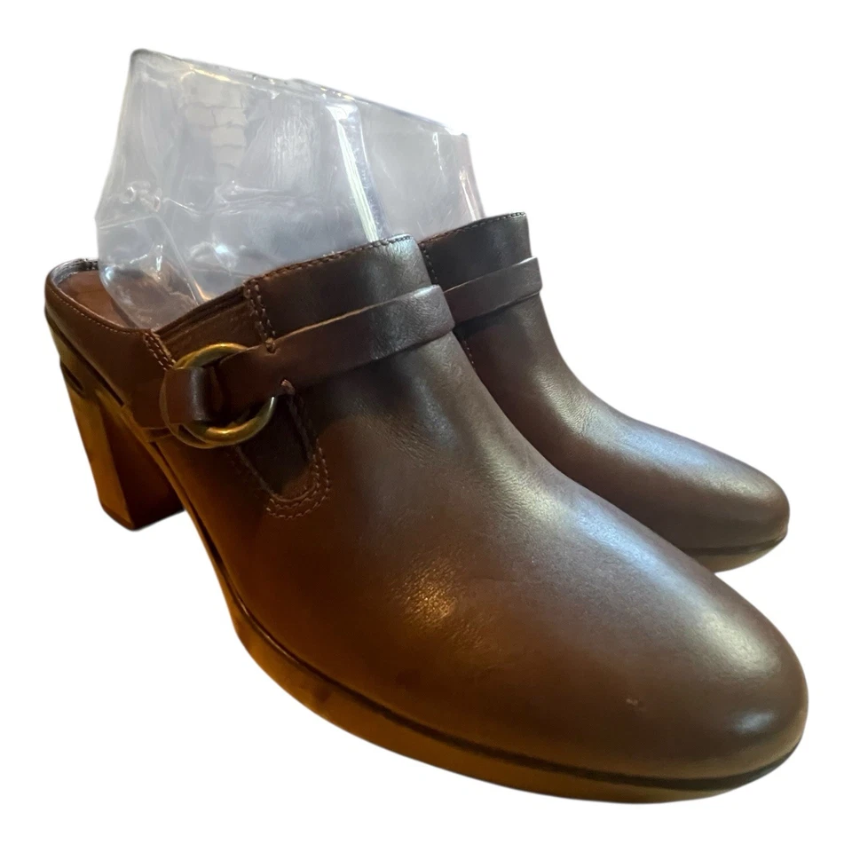 Zuecos de cuero marrón COLE HAAN para mujer talla 8,5 B deslizables mulas zapatos sin cordones cuña Foto 1 de 4