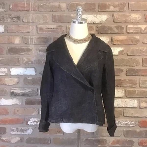 FLAX Women’s Black Gray Wrap Linen Loose Fit Blazer Jacket 4/6 - Picture 1 of 5