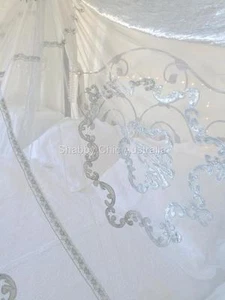 Shabby Vintage Chic Lace Velvet Queen King Bed Quilt Grey Silver Bedspread $275 - Picture 1 of 11