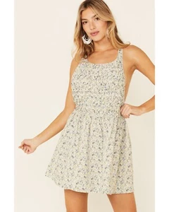 FREE PEOPLE DAMEN PETUNIE MINI GESMOKTES BOHO SOMMERKLEID KLEID ELFENBEIN TEE MEDIUM - Bild 1 von 3