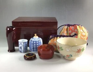 Japanese Rikyugata Chabako Tame-nuri Lacquer Nodate Tea Ceremony Set - Picture 1 of 12