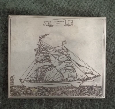 Greek Vintage Cigarette Case with Engraved Brig "Agios Nikolaos" Ship - Image 1 of 3