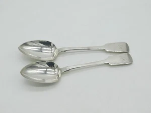 Irish Victorian Sterling Silver Fiddle Pattern Serving Spoon Pair Antique 1843 - Picture 1 of 6