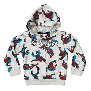Spider-Man Marvel Boys Kids Sz 4 / 4T Hoodie Pullover Off-White Fleece Lined - Picture 1 of 10