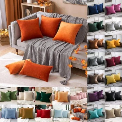 UK Velvet Plush Plain Cushion Cover Pillow Cases Sofa Decor 12" 16" 18" 20" 24" - Image 1 of 4