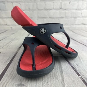 Crocs Unisex Navy Blue Red Flip Flop V Sandle J3 - Picture 1 of 10