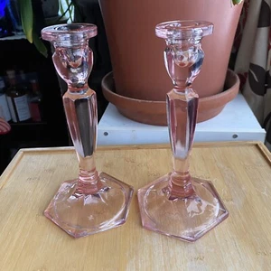 Fenton #449 Florentine Pink Taper Light Candlesticks Set Of 2 - Picture 1 of 5