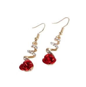 925 Silver Plated Crystal Shinny Rose Ear Stud Flower Jewellery Earrings Gift - Picture 1 of 4