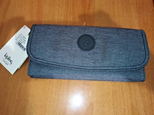Kipling Money Land Wallet Charcoal Jeans Denim Gray Navy Trifold w/ Tags Classic - Picture 1 of 2