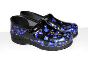 Women's Dansko Clogs Floral Modern Flowers Black/Blue/Yellow Size 7.5-8; 38 EU - Picture 1 of 9