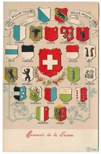 Cantons Of Switzerland Coat Of Arms Souvenir de la Suisse Carte Postale Postcard - Bild 1 von 2