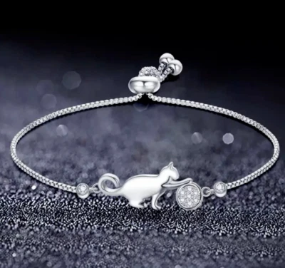 Armband Katze Ball Zirkonia silber Mädchen Damen Frauen Armreif Geschenk Tier - Bild 1 von 4