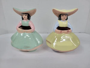 Vintage CERAMIC (2) - Lady Vases  Ladies big hats & dresses VGC - Picture 1 of 2