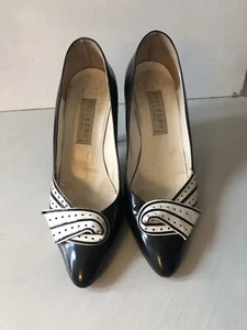 Trickers Women’s High Stiletto Vintage shoe In Black Patent And White Leather - Picture 1 of 7