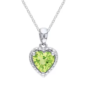 1.50 CT Lab Created Peridot Halo Heart Pendant 18" Chain 14K White Gold Plated - Picture 1 of 4