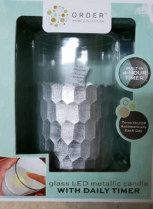 Order Home Collection Christmas LED Glass Metallic Silver Candle w/Timer #A323 - Picture 1 of 2