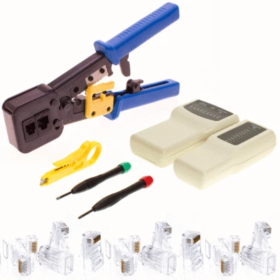 Cat5e RJ45 Network Modular Plug Connector Crimp Tool End Pass Through Tester Kit - Image 1 of 4