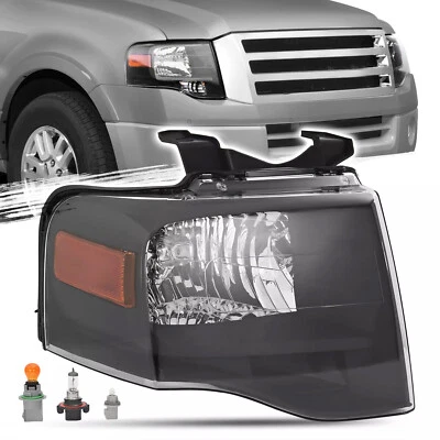 Passenger Side Headlight Black Housing For Ford Expedition 2007-14 Amber Corner Foto 1 de 4