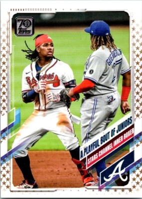 2021 Topps Series 1 Gold Star Parallel A PLAYFUL BOUT OF Jrs ACUNA & GUERRO #61 - Image 1 of 2