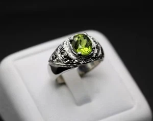 Natural Mens Peridot Ring, Handmade Peridot Ring For Men 925 Sterling Silver - Picture 1 of 5